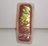 Hand Crafted Rectangular Red, White & Gold Glass Ornament For Necklace, Pin or Misc Jewelry Making