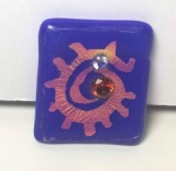 Hand Crafted Blue & Copper Glass Piece - Great For Brooch, Necklace, Key Chain & MORE