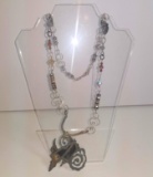 Unique Hand Crafted & Handmade Abstract Metal Necklace with Crystal & Misc Beads