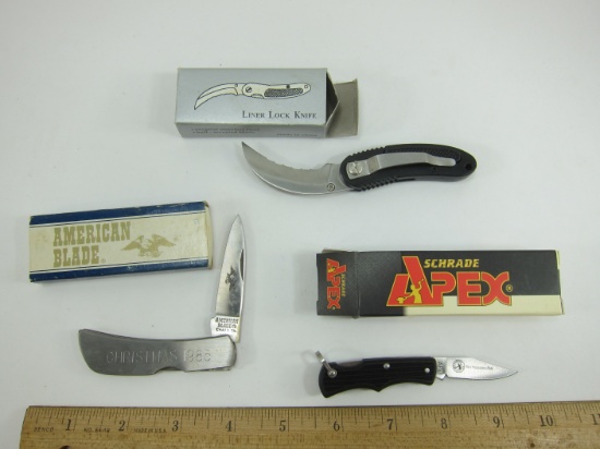 3 Knives Schrade Apex 1 China - American Blade AB-14 Japan engraved Curtis Baker Christmas 1985
