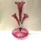 Antique Handblown Tall Cranberry Venetian Glass Epergne From Italy