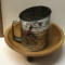 Vintage Wooden Munising Bowl with Feet and Bromwell's Sifter