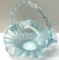 Baby Blue Fenton Iridescent Glass Ruffled Edge Basket