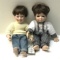 Pair of Fritz Baskets Babies Porcelain Dolls