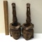 Unique Pair of Hand Carved Wooden Mortars with Leg Handles