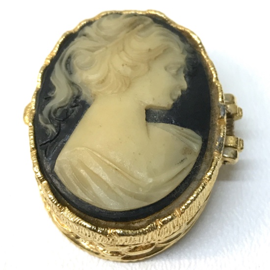 Vintage Gold Tone Cameo Perfume Box