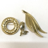 Lot of 3 Gold Tone Brooches