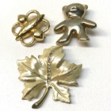 Lot of 3 Gold Tone Brooches