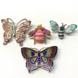 Lot of Colorful Butterfly & Bee Brooches