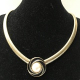 Trifari Gold Tone Necklace with Faux Pearl Center
