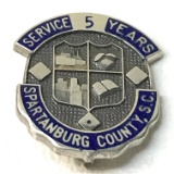 Sterling Silver Spartanburg County 5 Year Service Pin