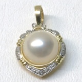14K Gold Pendant with Large Faux Pearl Center