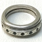 Sterling Silver Band with Small Recessed Stones