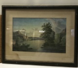 Vintage Landscape Print of Indian Lake Sunset in Frame