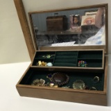 Wooden Jewelry Box with Misc Jewelry Inside