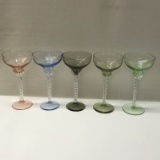 5 Piece Multi Color Glass Martini Set with Spiral Stems