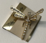 Vintage Large Dragonfly Brooch with Movable Wings on Original Card