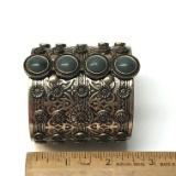 Nice Large Gold-toned Cuff Bracelet with Green Stones