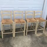 Set of 4 Wooden Bar Stools with Rush Seats
