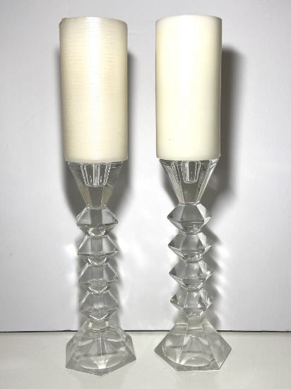 Pair of Pretty Glass Candle Holders & Candles