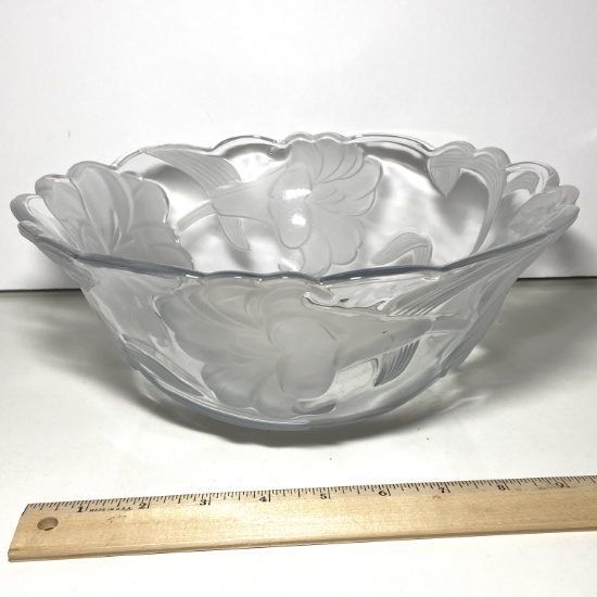 Pretty Floral Frosted & Embossed Glass Serving Bowl