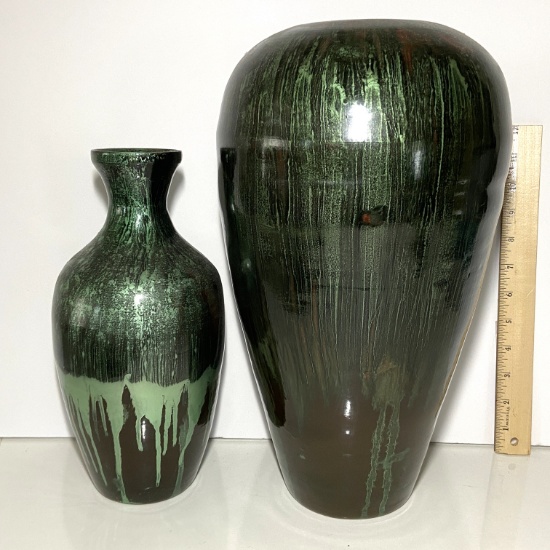 Pair of Unique Woven & Painted Basket Vases