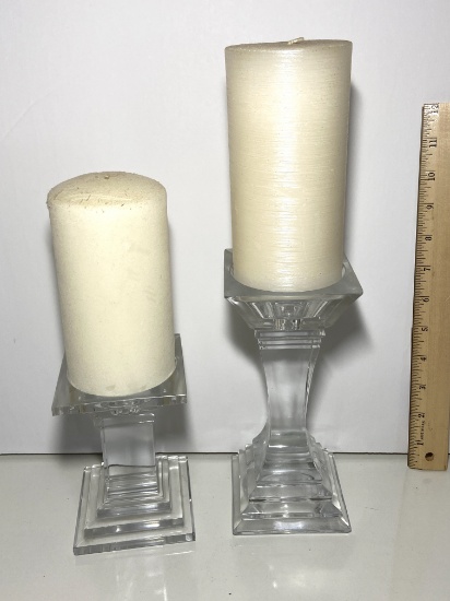 Pair of Heavy Crystal Candle Holders with Candles