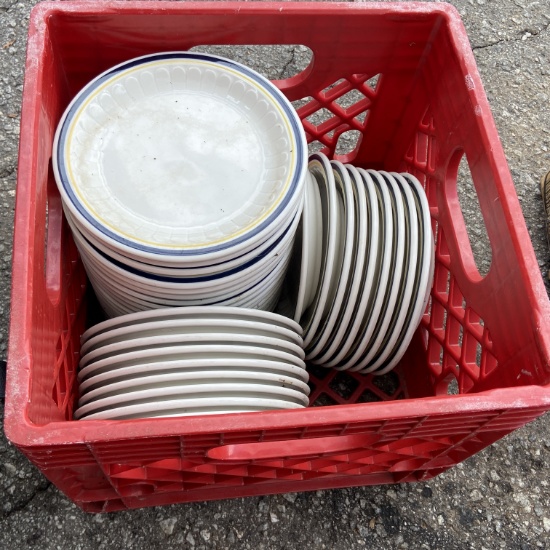 Crate of 8” Plates by Anchor Hocking