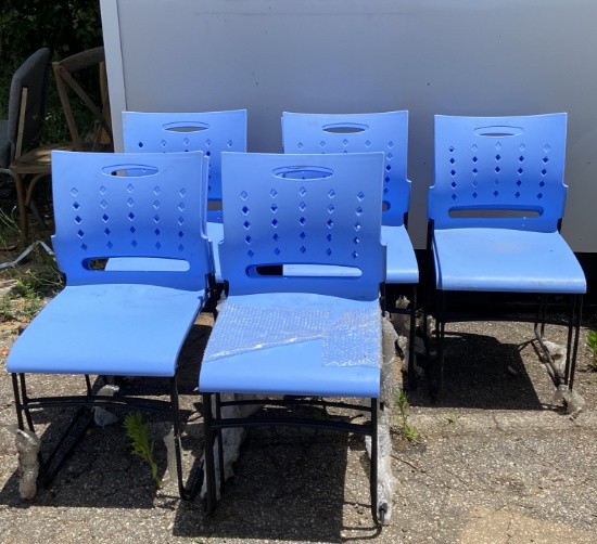 Lot of 11 Blue Plastic Chairs with Metal Legs