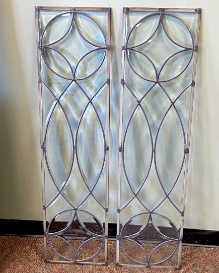 Hand Crafted Pair of Leaded Fully Beveled Glass Panels