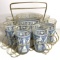 Awesome 10 pc Grecian Jasperware Jeanette Glass Wedgwood Bar Tumblers, Ice Bucket & Caddy