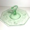 Pretty Etched Floral Vaseline Glass Dish with Handle