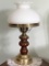 Wooden Table Lamp with Milk Glass Hobnail Shade