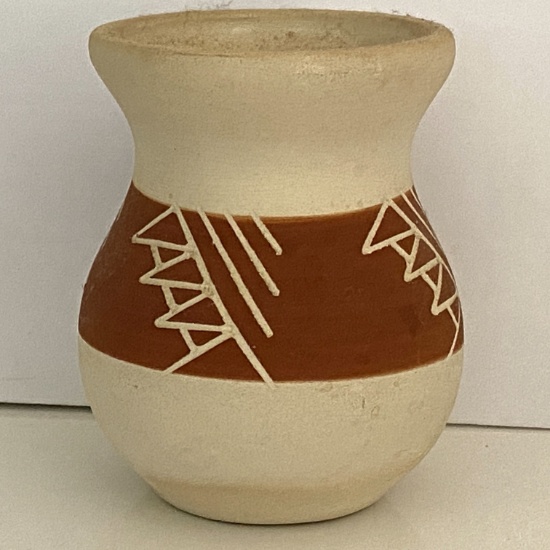 Small Native American Sioux Pottery Vessel 3-1/2” Tall - Signed on Bottom