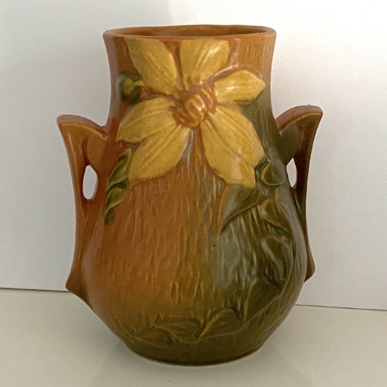 Gorgeous Roseville Pottery Double Handled Vessel Signed on Bottom