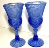 George & Martha Washington Cobalt Glass Collectible Goblets