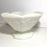 Pedestal Milk Glass Embossed Fruit Bowl