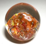 Vintage Art Glass Paperweight with Floral Center