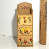 Hand Painted Wooden Sewing Notions Box with 3 Drawers & Misc Needles