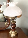 Wooden Table Lamp with Milk Glass Hobnail Shade