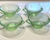 Set of 4 Vaseline Glass Double Handled Mugs