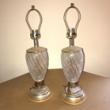 Pair of Crystal Lamps with Brass Tone Accent