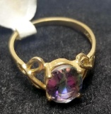 Gold Tone Ring with Purple Iridescent