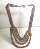 Hand Crafted Intricate Beaded Necklace - Topaz, Purple and Green Colored Stones
