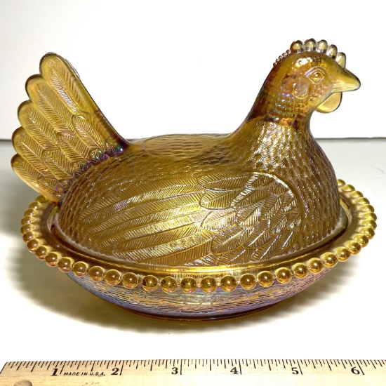 Iridescent Glass Hen on a Nest