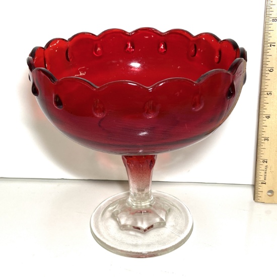 Vintage Glass Pedestal Bowl with Ruby Red Top