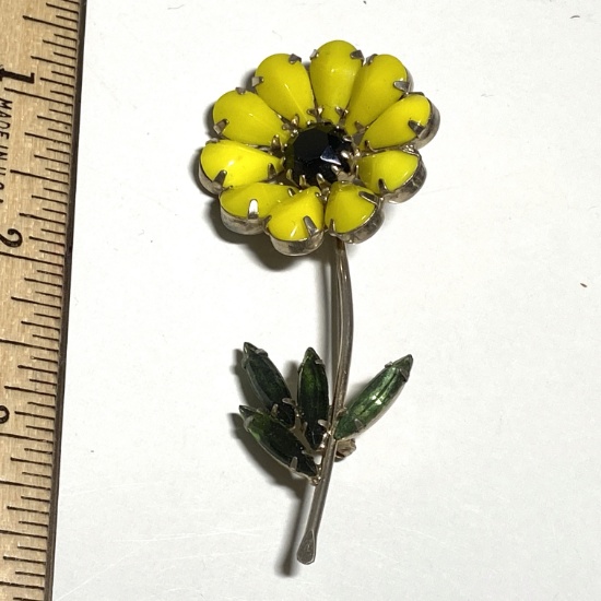 Vintage Large Yellow Flower Brooch