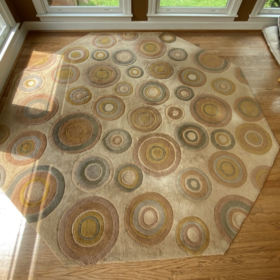 Octagonal Area Rug with Tan, Green, Pink & Yellow