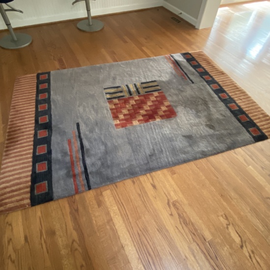 5’ x 6’ Contemporary Area Rug with Blues & Reds