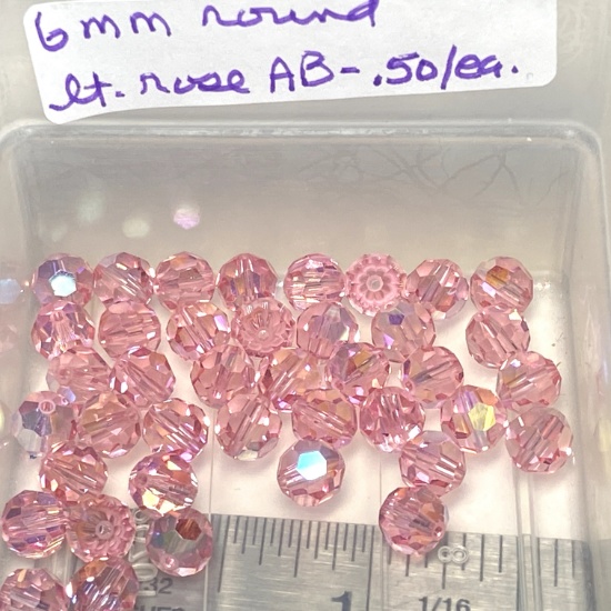 Lot of Swarovski Crystal Beads: 6mm 5000 Faceted Round Lt Rose AB